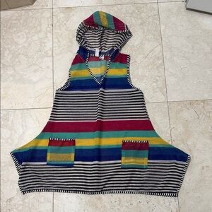 Nouveau Monde Colorful Striped Hooded Poncho Beach Coverup